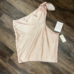 one shoulder blush silk top